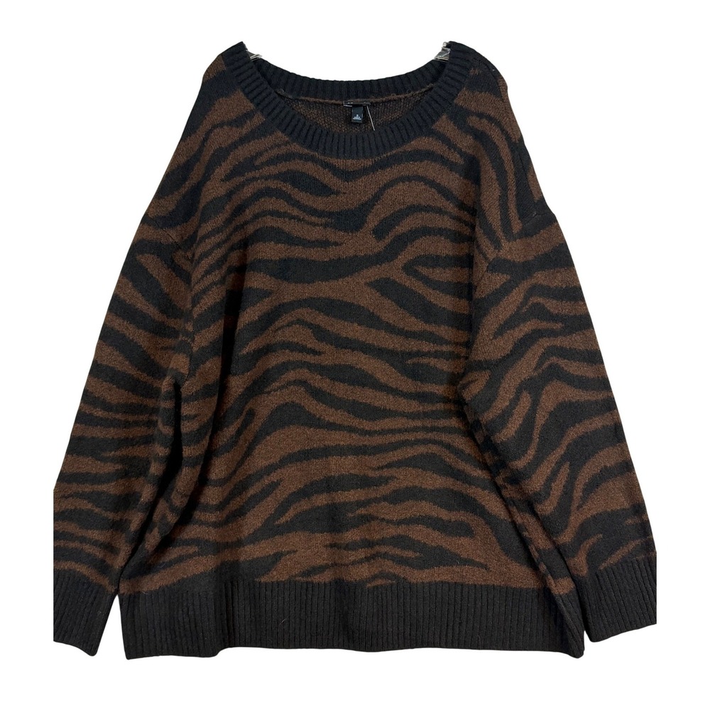 NWT Torrid Zebra Crewneck Pullover Sweater Mahogany Black 3 3X 22-24‎ Cozycore